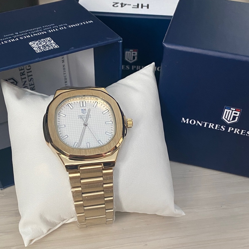 Montres Prestige Gold Tone Men’s Bracelet Watch - White Dial